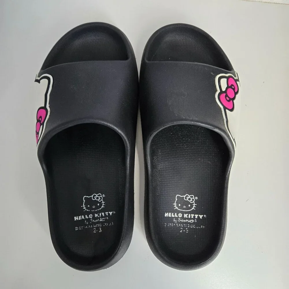 Hello Kitty Slides‎ Girls Size 2-3 Black Sanrio Outdoor Waterproof Non Marking